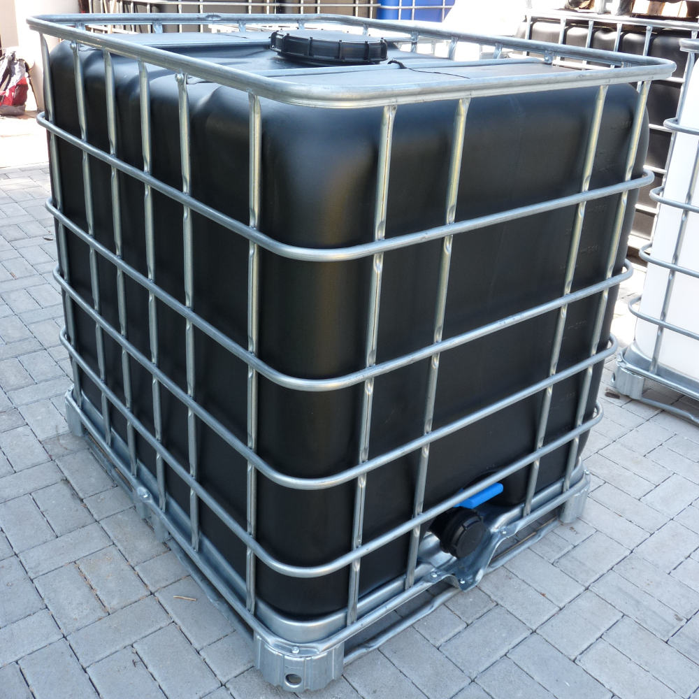 1000l IBC Wassertank SCHWARZ GESPÜLT auf PE oder Stahlpalette 